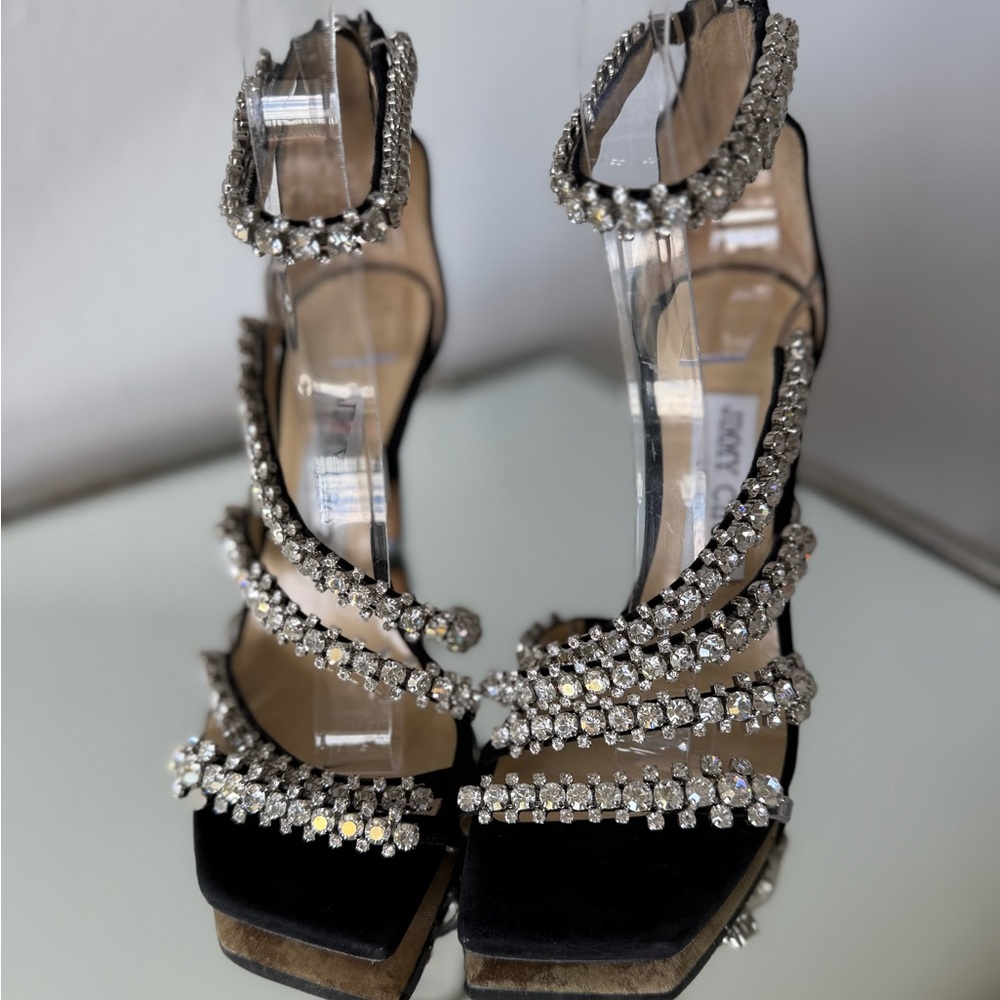 EUC JIMMY CHOO Josefine Crystal Strappy Cocktail Stiletto Sandals - Picture 8 of 15